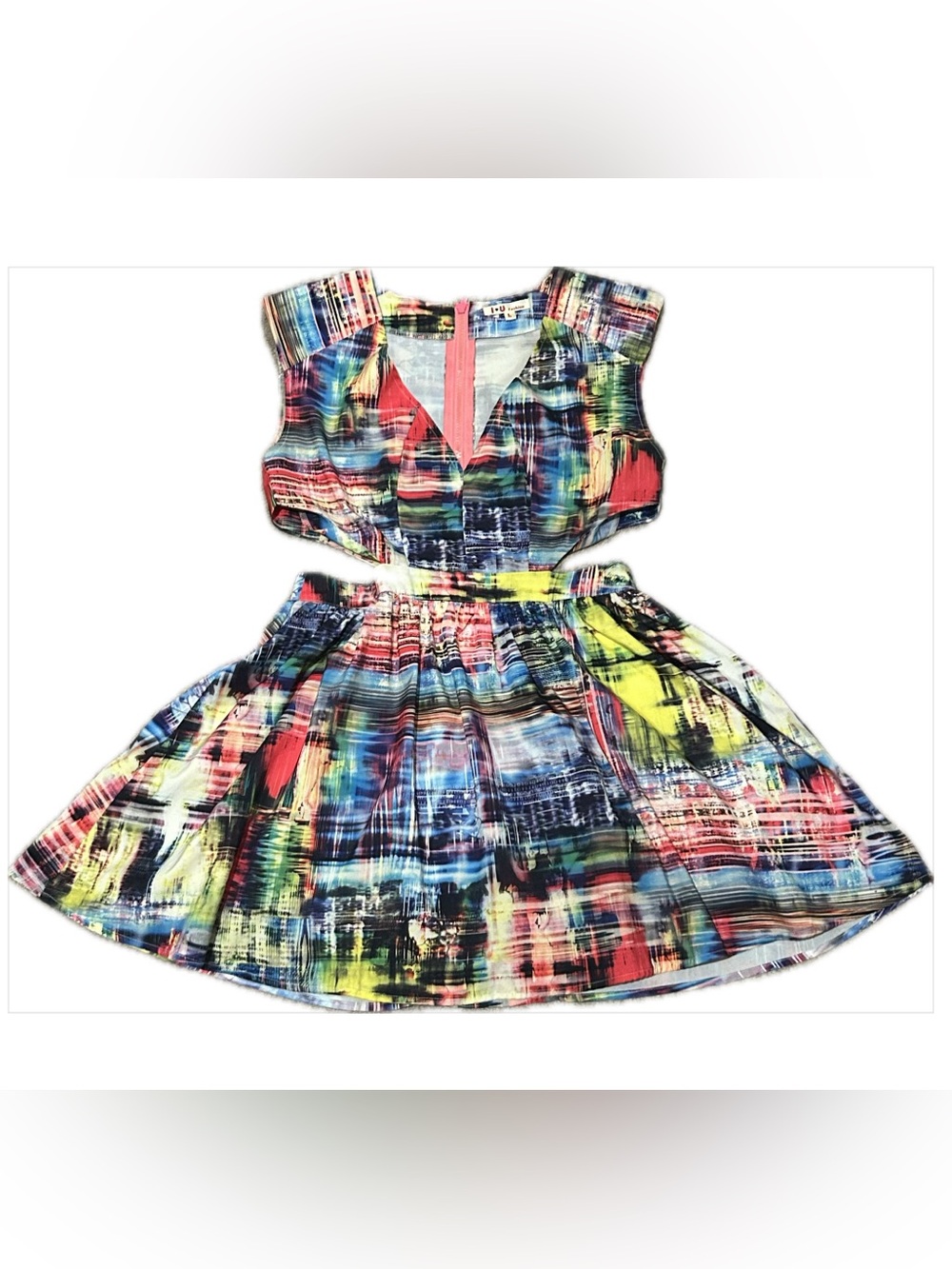 Multicolor Abstract Print Fit-and-Flare Dress